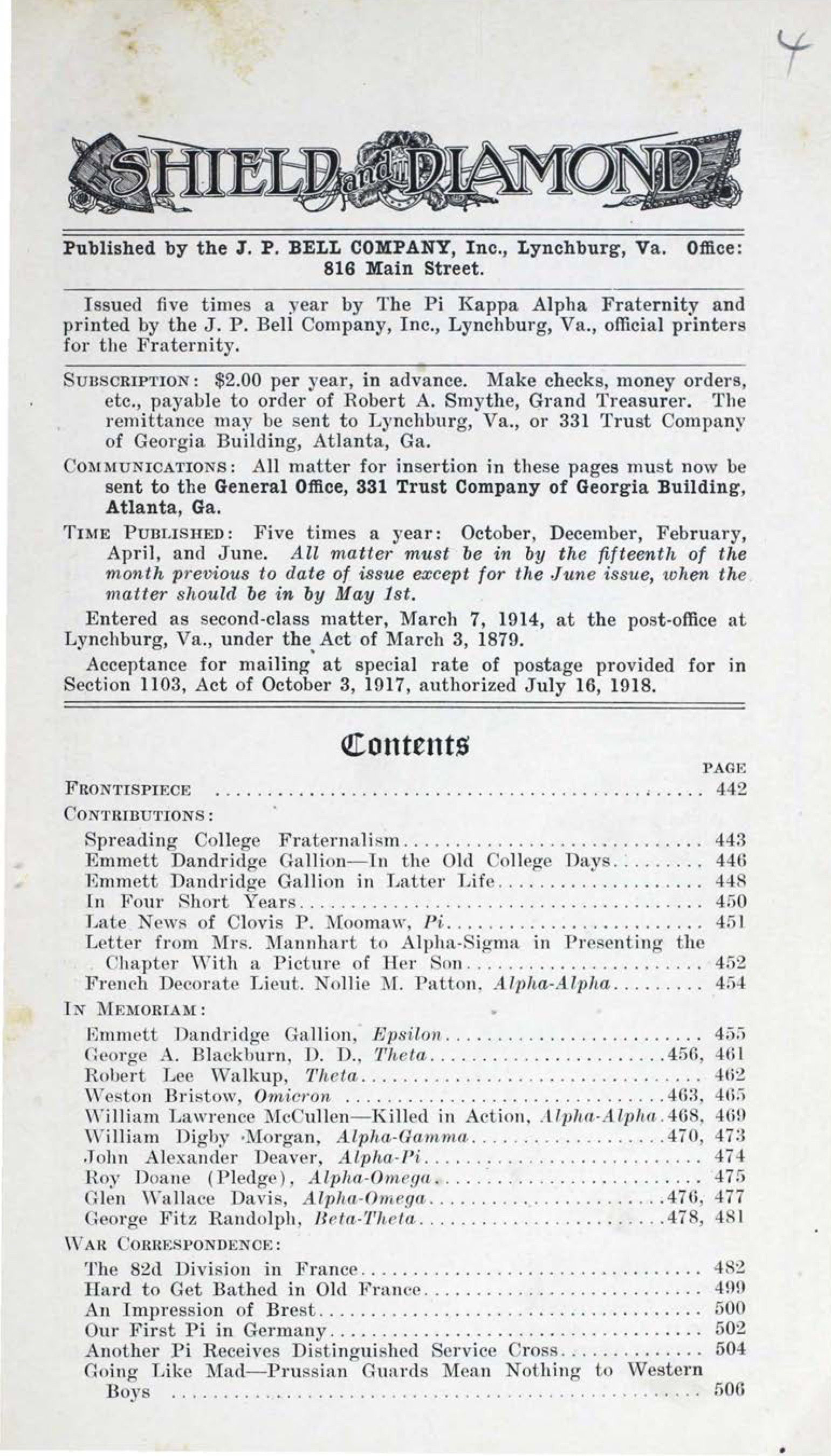 Shield and Diamond, Vol. 28, No. 4, April 1919